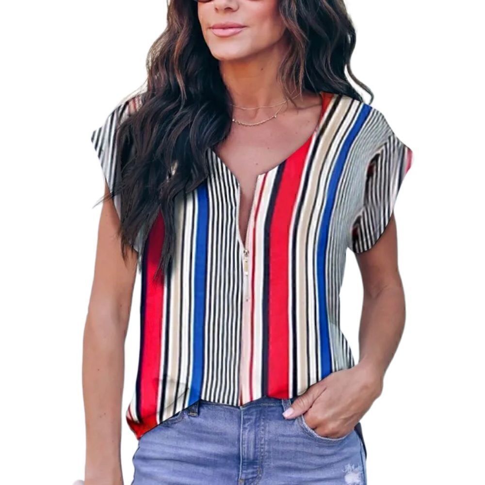 New! Red and Blue Striped Top Sz 2XL